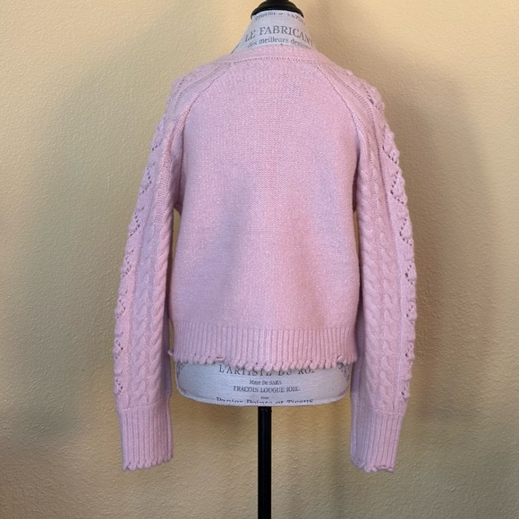See And Be Seen Pink V-Neck Wool Blend Cable Knit Cardigan Small/Medium NWT - Picture 10 of 15